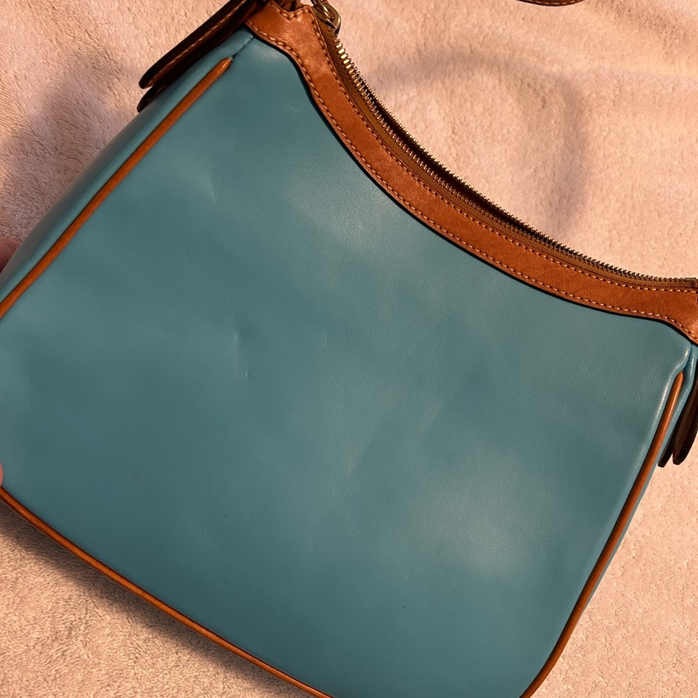 Dooney & Bourke Leather Turquoise Shoulder Bag with brown trim - Picture 10 of 13